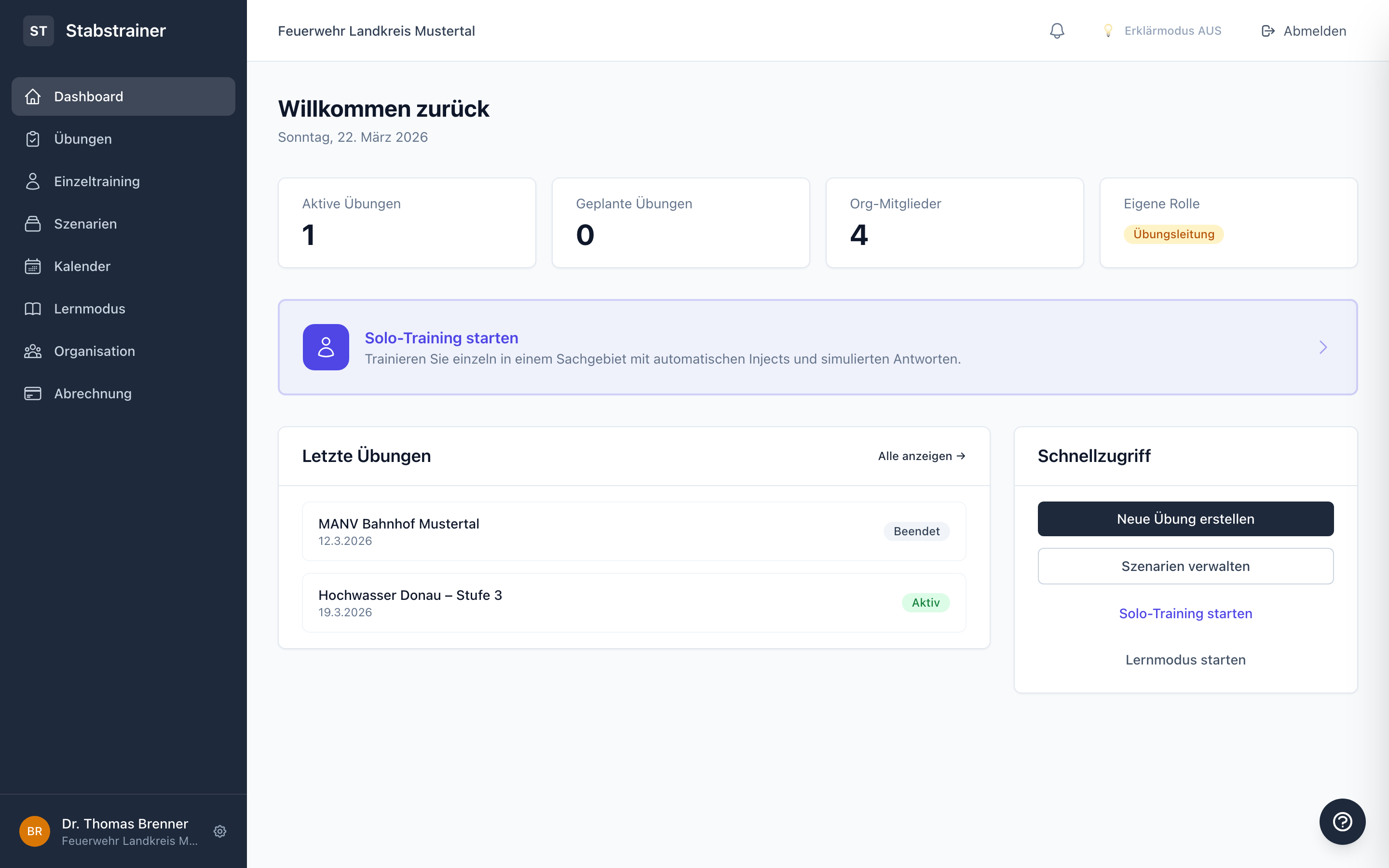 Stabstrainer Dashboard